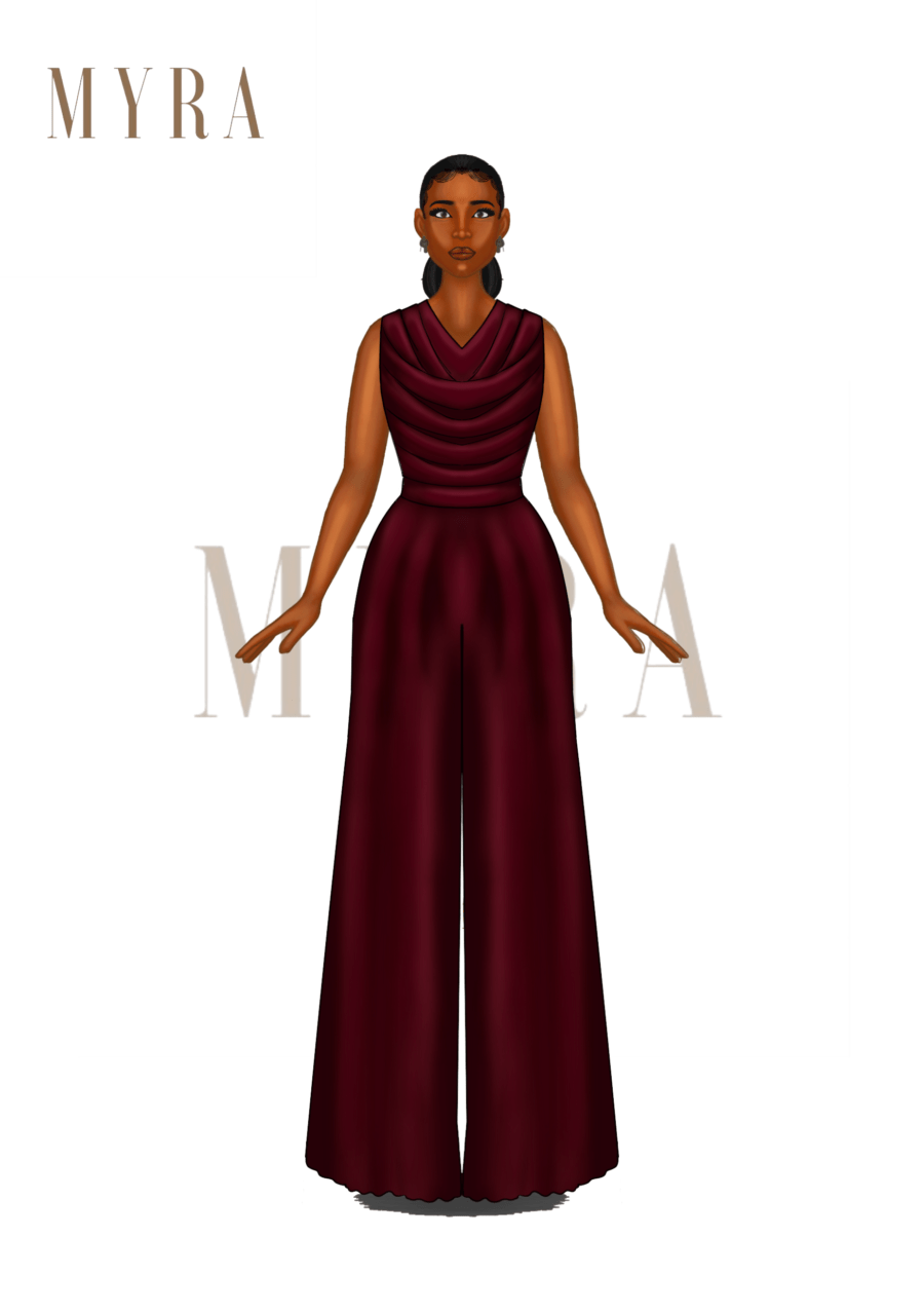 Burgundy Pleated Cowl Neck Top & Palazzo Pant Set - Image 2