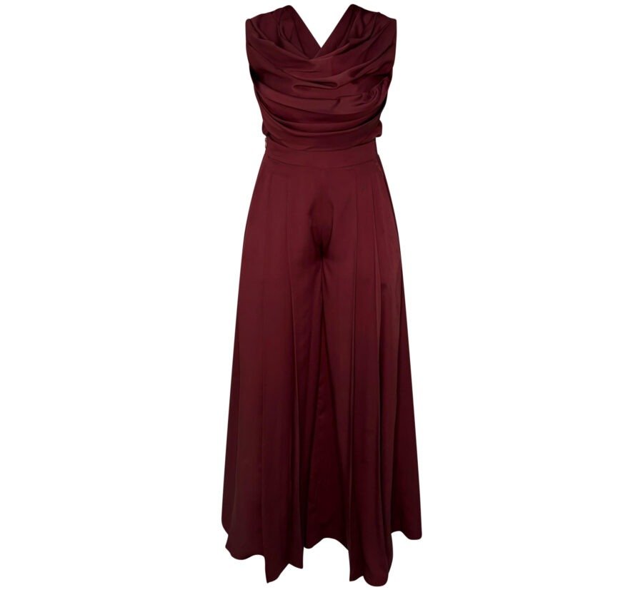 Burgundy Pleated Cowl Neck Top & Palazzo Pant Set