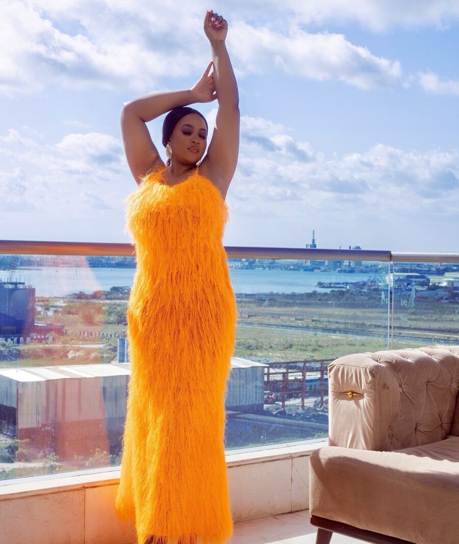 Liya Orange Feather Maxi Dress