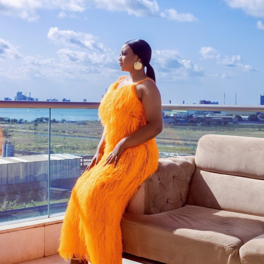 Liya Orange Feather Maxi Dress - Image 3