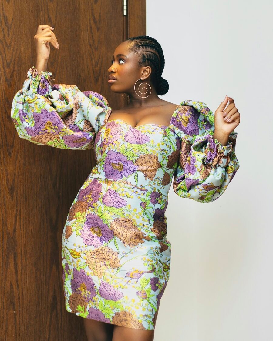 Myra floral jacquard mini dress with puff sleeves - Image 2