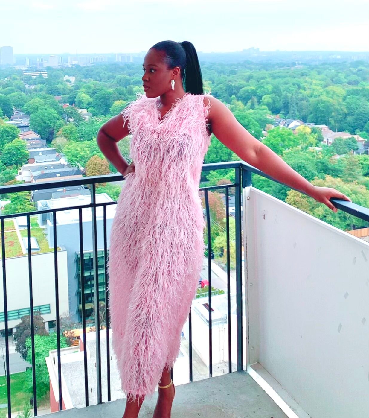 Blush feathered Midi Dress