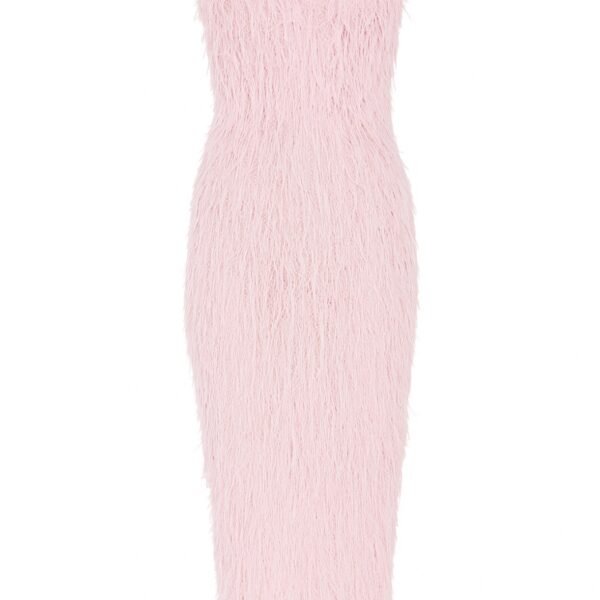 blush feathered midi dress